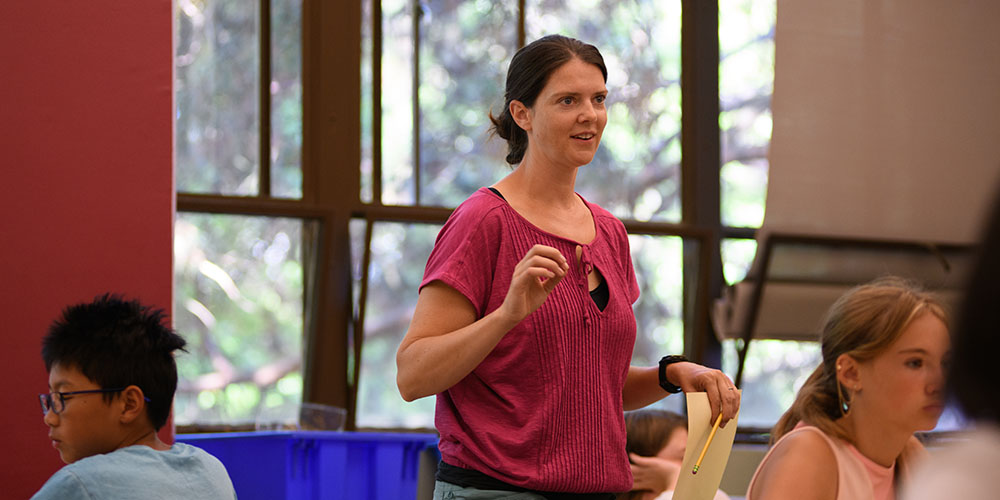 Caitlin Chamberlin teaches in classroom